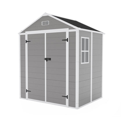 6*5ft resin storage shed,Plastic Garden Tool Outside Sheds,high quality pp material,strong structure,waterproof,rust and UV proof,large storage space,12mm thick pp board,HD window lighting