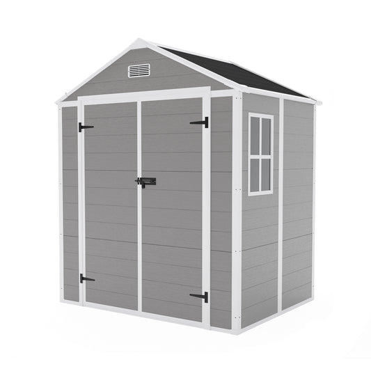 6*5ft resin storage shed,Plastic Garden Tool Outside Sheds,high quality pp material,strong structure,waterproof,rust and UV proof,large storage space,12mm thick pp board,HD window lighting