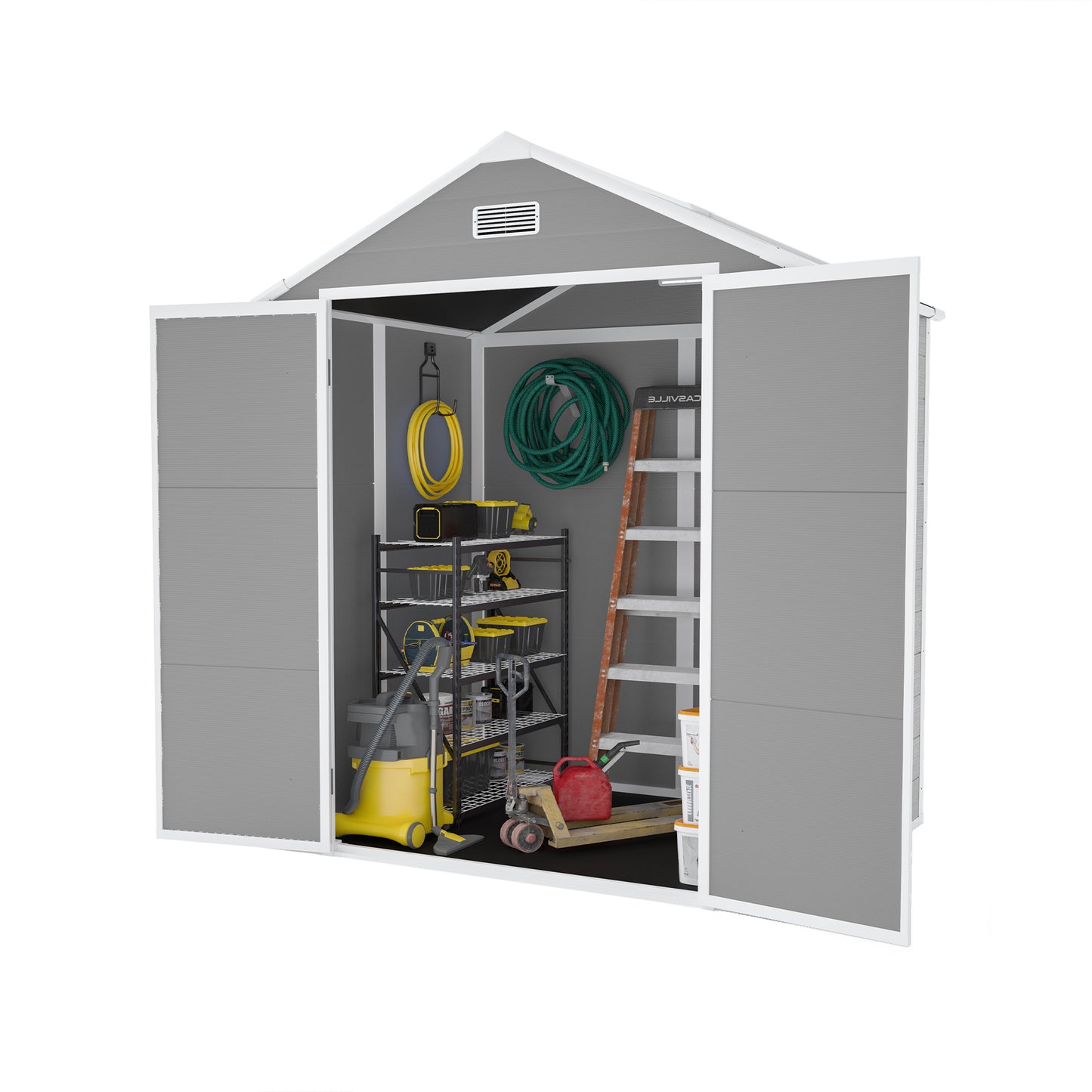 6*5ft resin storage shed,Plastic Garden Tool Outside Sheds,high quality pp material,strong structure,waterproof,rust and UV proof,large storage space,12mm thick pp board,HD window lighting