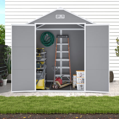 6*5ft resin storage shed,Plastic Garden Tool Outside Sheds,high quality pp material,strong structure,waterproof,rust and UV proof,large storage space,12mm thick pp board,HD window lighting