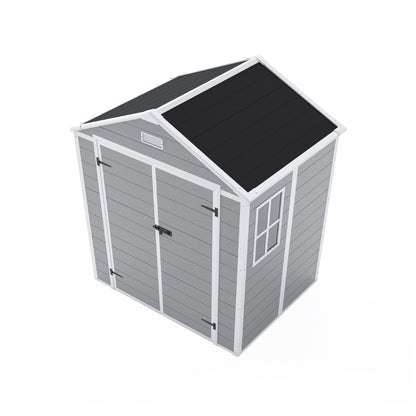 6*5ft resin storage shed,Plastic Garden Tool Outside Sheds,high quality pp material,strong structure,waterproof,rust and UV proof,large storage space,12mm thick pp board,HD window lighting
