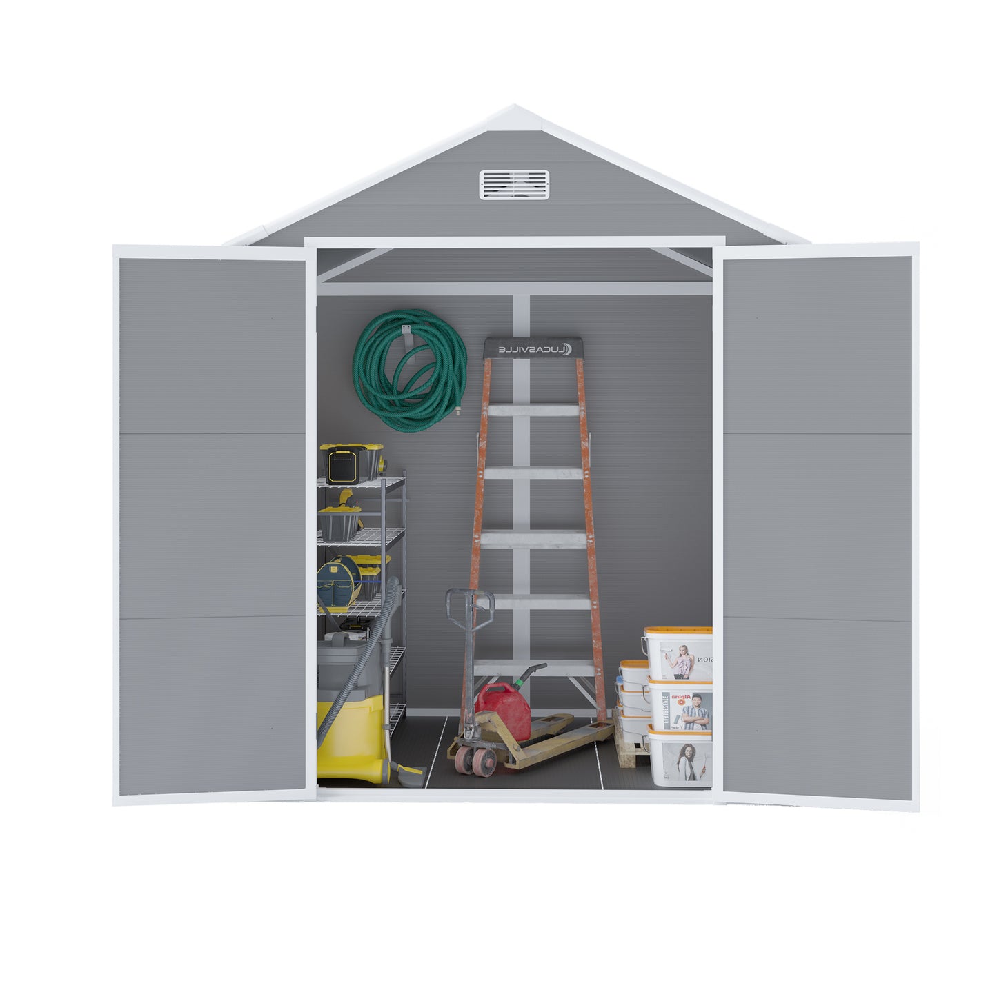 6*5ft resin storage shed,Plastic Garden Tool Outside Sheds,high quality pp material,strong structure,waterproof,rust and UV proof,large storage space,12mm thick pp board,HD window lighting