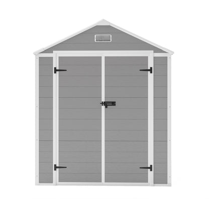 6*5ft resin storage shed,Plastic Garden Tool Outside Sheds,high quality pp material,strong structure,waterproof,rust and UV proof,large storage space,12mm thick pp board,HD window lighting
