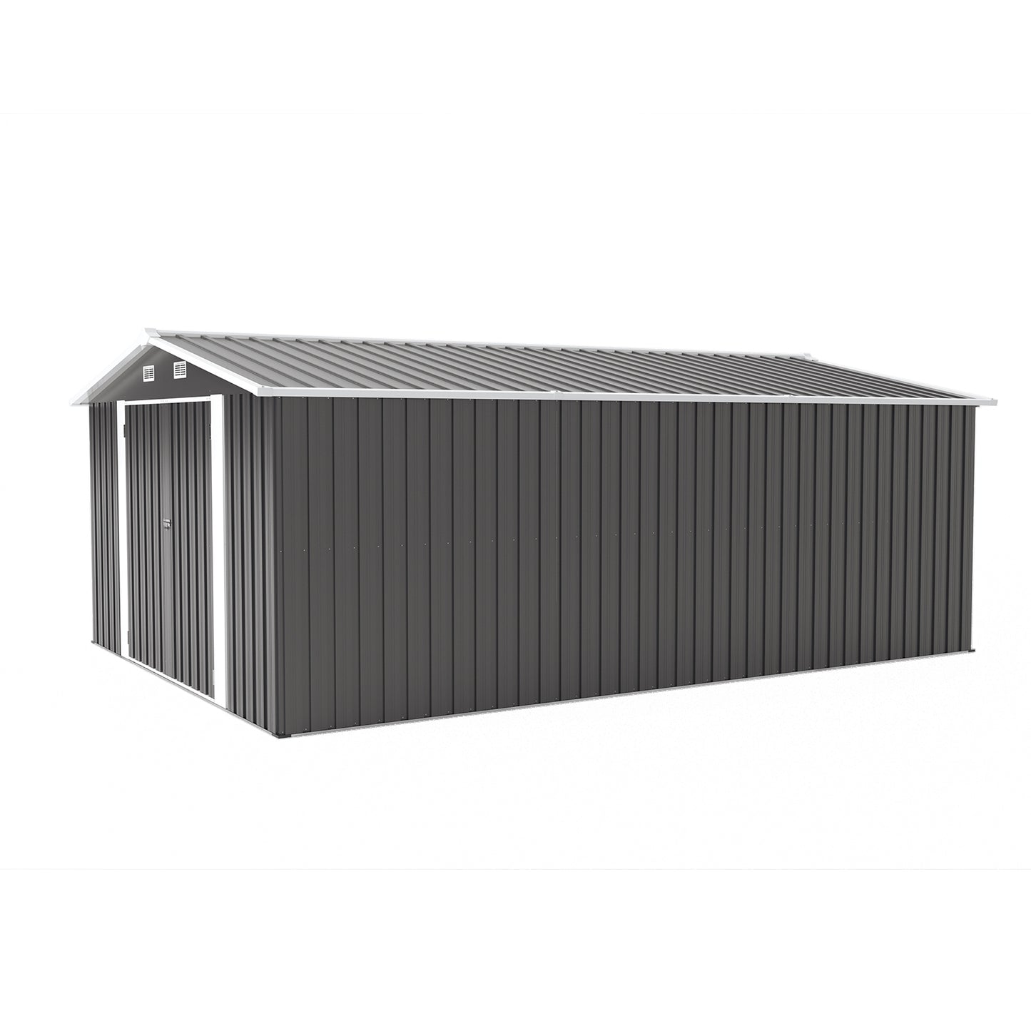 Campcraft Outdoor Storage Shed 10×14 FT with 3 Lockable Doors,4 Air Vents & Sloped Roof,Utility Tool Shed Metal Storage Garden Sheds Frame and 4 Vents,for Backyard,Patio,Lawn,dark Grey