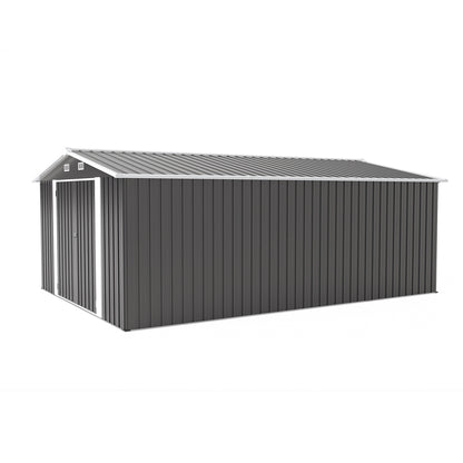 Campcraft Outdoor Storage Shed 10×14 FT with 3 Lockable Doors,4 Air Vents & Sloped Roof,Utility Tool Shed Metal Storage Garden Sheds Frame and 4 Vents,for Backyard,Patio,Lawn,dark Grey