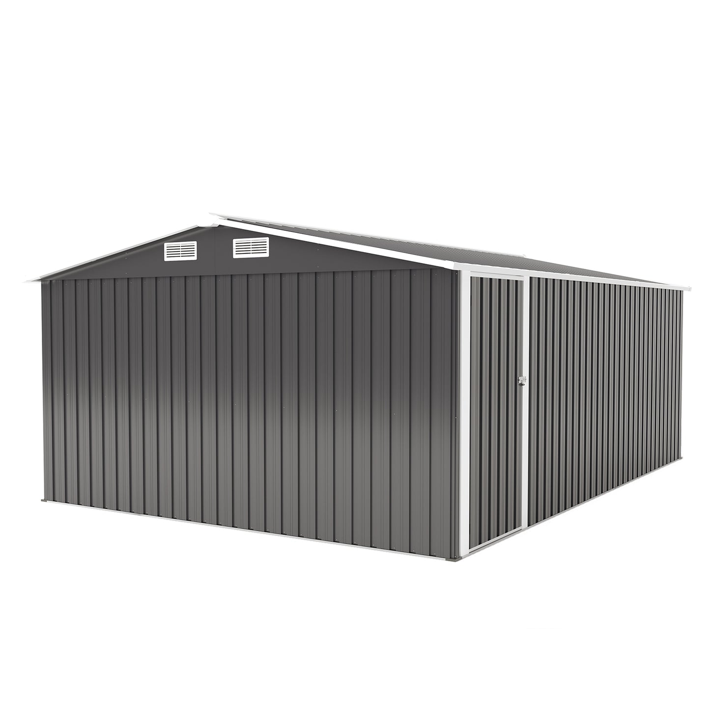 Campcraft Outdoor Storage Shed 10×14 FT with 3 Lockable Doors,4 Air Vents & Sloped Roof,Utility Tool Shed Metal Storage Garden Sheds Frame and 4 Vents,for Backyard,Patio,Lawn,dark Grey