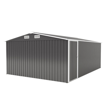 Campcraft Outdoor Storage Shed 10×14 FT with 3 Lockable Doors,4 Air Vents & Sloped Roof,Utility Tool Shed Metal Storage Garden Sheds Frame and 4 Vents,for Backyard,Patio,Lawn,dark Grey