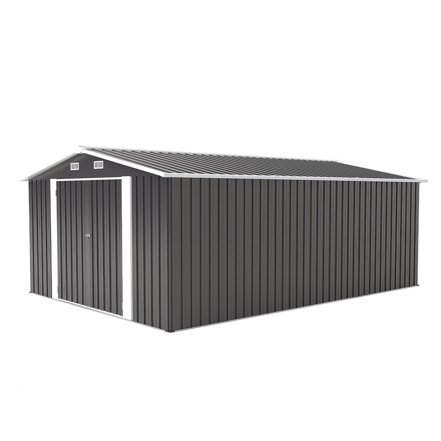Campcraft Outdoor Storage Shed 10×14 FT with 3 Lockable Doors,4 Air Vents & Sloped Roof,Utility Tool Shed Metal Storage Garden Sheds Frame and 4 Vents,for Backyard,Patio,Lawn,dark Grey