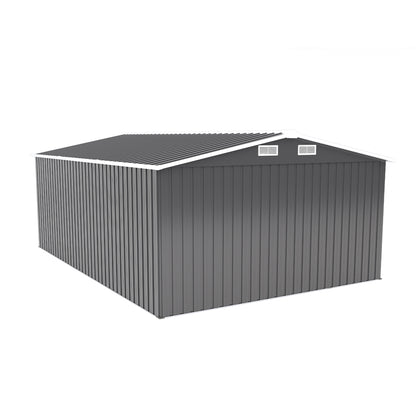 Campcraft Outdoor Storage Shed 10×14 FT with 3 Lockable Doors,4 Air Vents & Sloped Roof,Utility Tool Shed Metal Storage Garden Sheds Frame and 4 Vents,for Backyard,Patio,Lawn,dark Grey