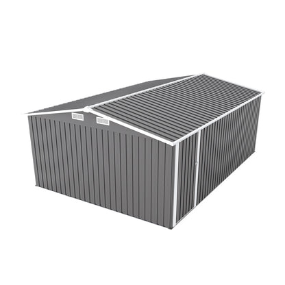 Campcraft Outdoor Storage Shed 10×14 FT with 3 Lockable Doors,4 Air Vents & Sloped Roof,Utility Tool Shed Metal Storage Garden Sheds Frame and 4 Vents,for Backyard,Patio,Lawn,dark Grey