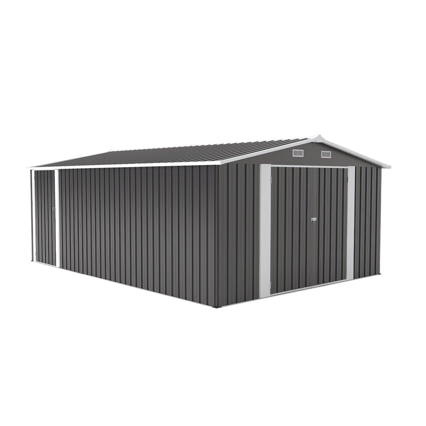 Campcraft Outdoor Storage Shed 10×14 FT with 3 Lockable Doors,4 Air Vents & Sloped Roof,Utility Tool Shed Metal Storage Garden Sheds Frame and 4 Vents,for Backyard,Patio,Lawn,dark Grey