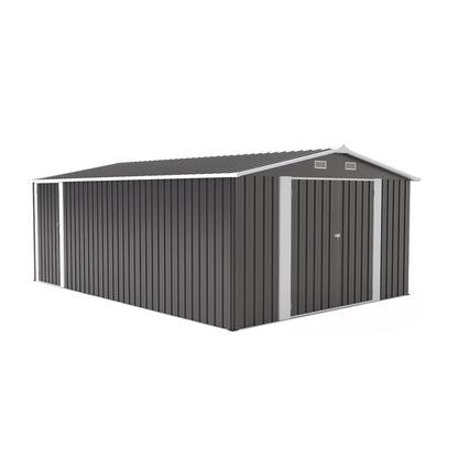 Campcraft Outdoor Storage Shed 10×14 FT with 3 Lockable Doors,4 Air Vents & Sloped Roof,Utility Tool Shed Metal Storage Garden Sheds Frame and 4 Vents,for Backyard,Patio,Lawn,dark Grey