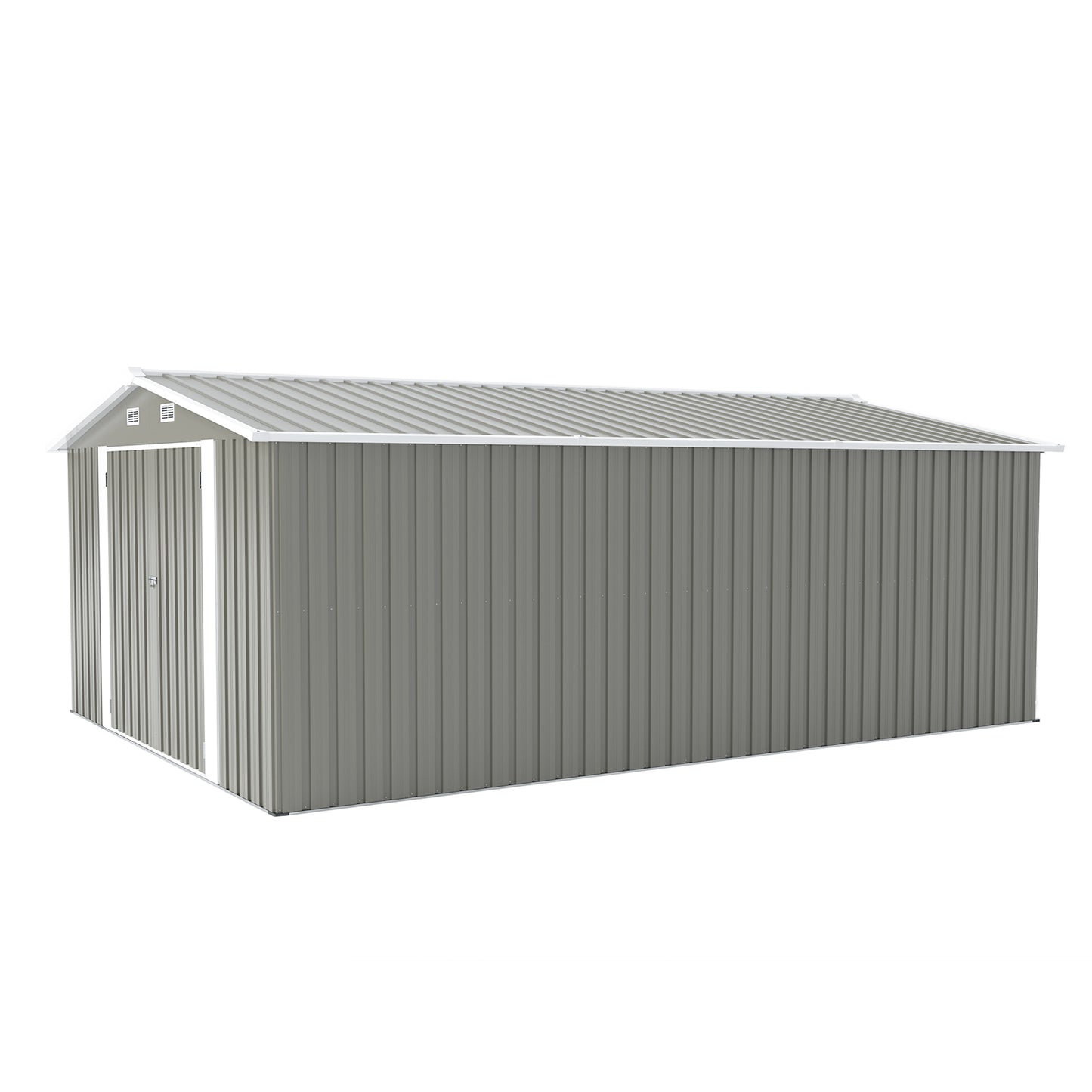 Outdoor Storage Shed 10×14 FT with 3 Lockable Doors,4 Air Vents & Sloped Roof,Utility Tool Shed Metal Storage Garden Sheds Frame and 4 Vents,for Backyard,Patio,Lawn,Light Grey