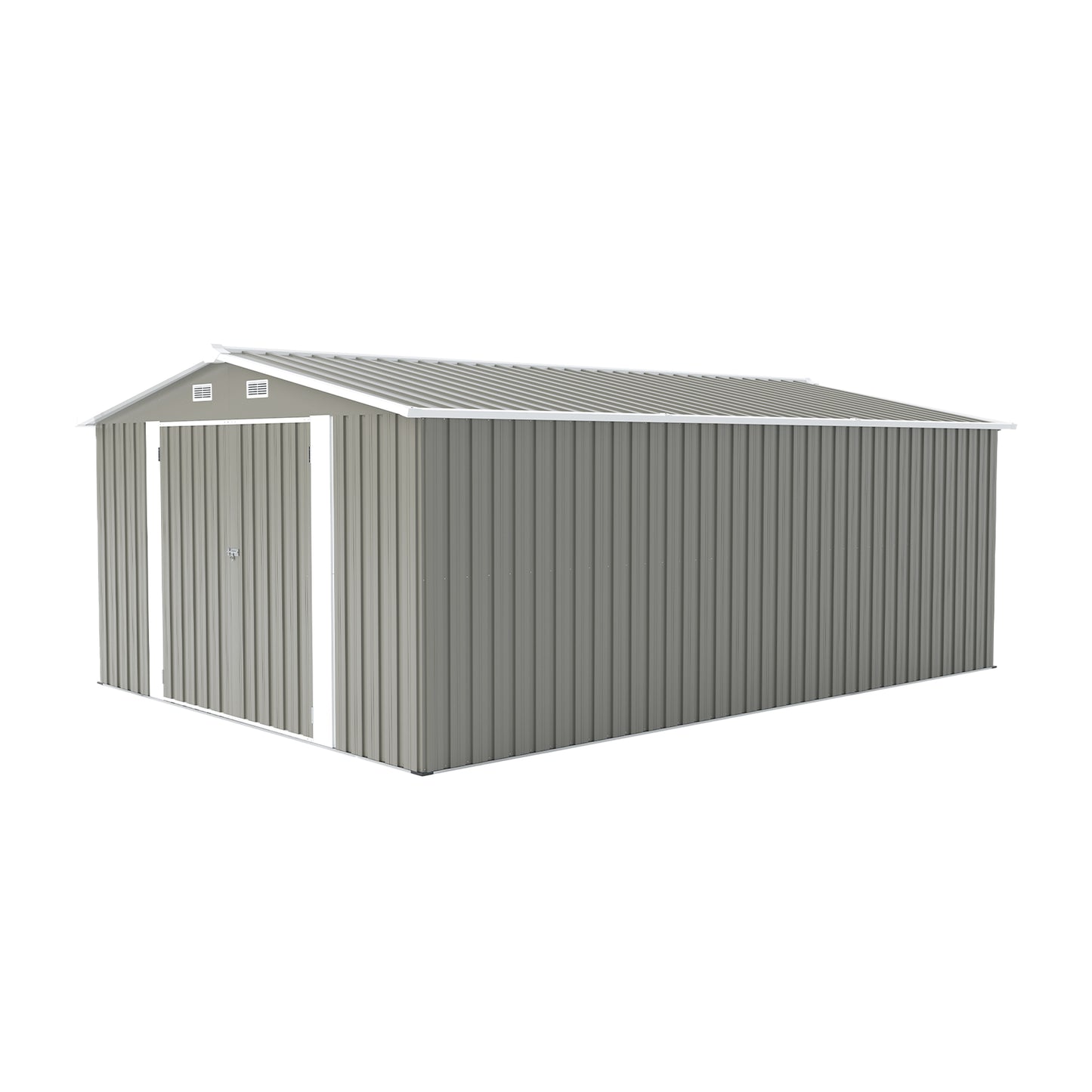 Outdoor Storage Shed 10×14 FT with 3 Lockable Doors,4 Air Vents & Sloped Roof,Utility Tool Shed Metal Storage Garden Sheds Frame and 4 Vents,for Backyard,Patio,Lawn,Light Grey