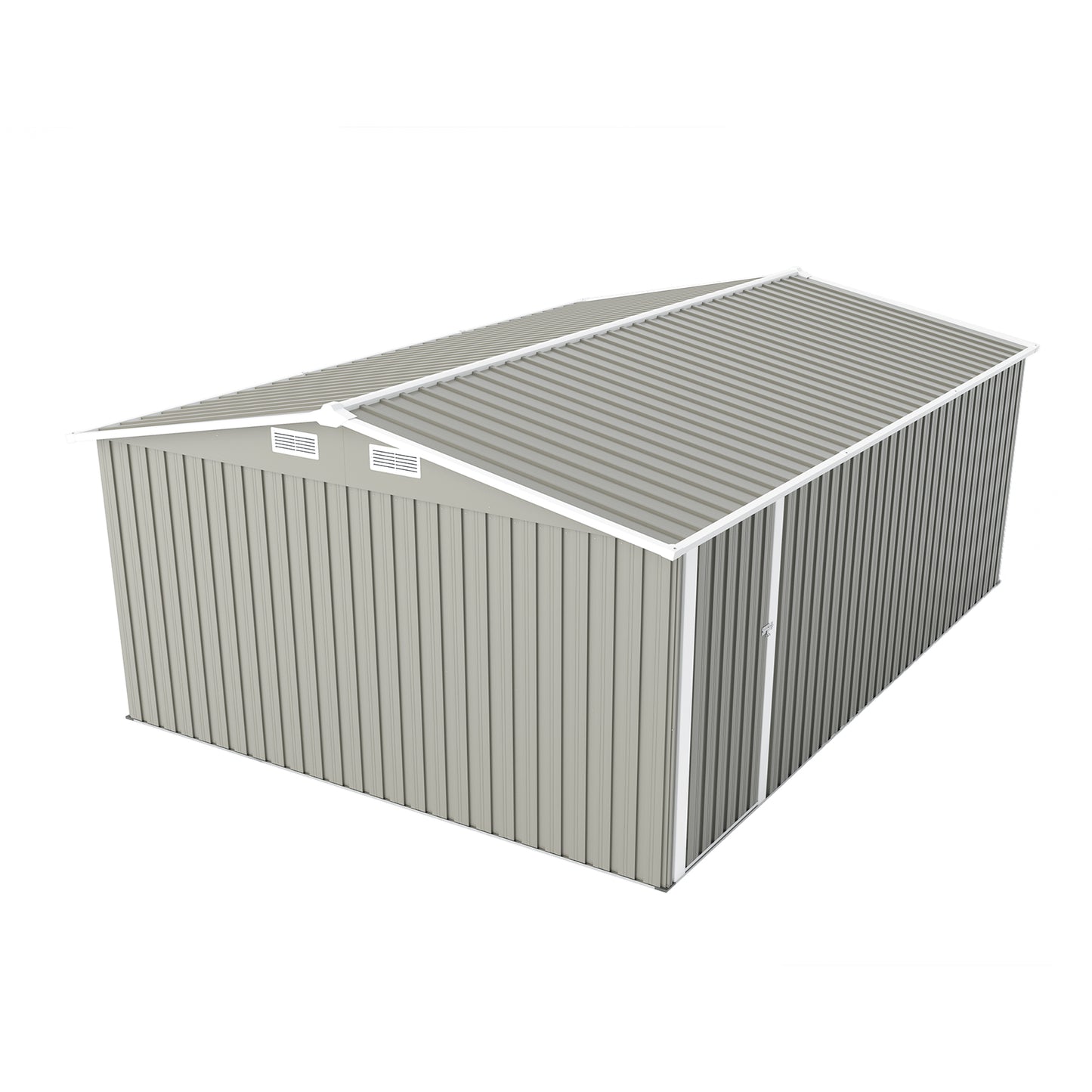 Outdoor Storage Shed 10×14 FT with 3 Lockable Doors,4 Air Vents & Sloped Roof,Utility Tool Shed Metal Storage Garden Sheds Frame and 4 Vents,for Backyard,Patio,Lawn,Light Grey