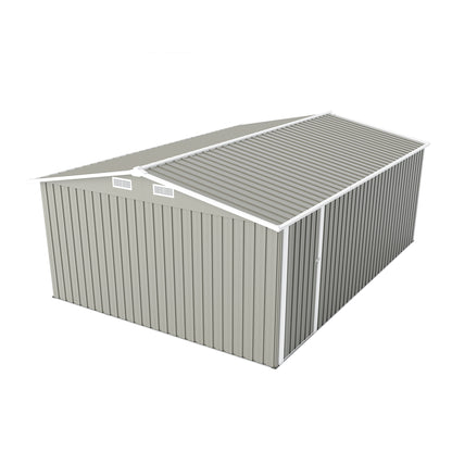 Outdoor Storage Shed 10×14 FT with 3 Lockable Doors,4 Air Vents & Sloped Roof,Utility Tool Shed Metal Storage Garden Sheds Frame and 4 Vents,for Backyard,Patio,Lawn,Light Grey