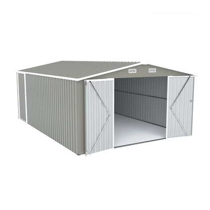 Outdoor Storage Shed 10×14 FT with 3 Lockable Doors,4 Air Vents & Sloped Roof,Utility Tool Shed Metal Storage Garden Sheds Frame and 4 Vents,for Backyard,Patio,Lawn,Light Grey
