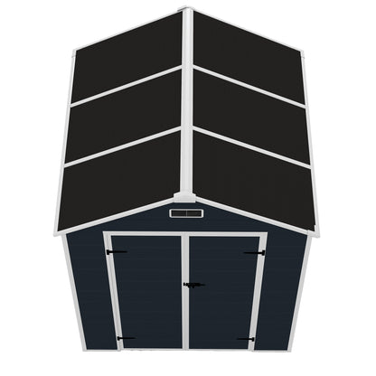 6*6ft resin storage shed, high quality pp material with Lockable Door,strong structure, waterproof, rust and UV proof, large storage space, 12mm thick pp board, HD window lighting Dark gray