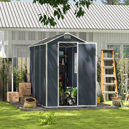 4*8ft resin storage shed, high quality pp material,strong structure,Outside Sheds, waterproof, rust and UV proof, large storage space, 12mm thick pp board, HD window lighting Dark gray