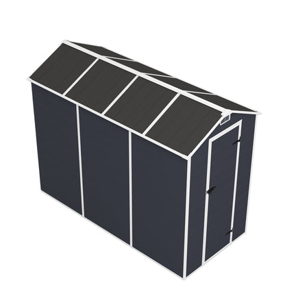 4*8ft resin storage shed, high quality pp material,strong structure,Outside Sheds, waterproof, rust and UV proof, large storage space, 12mm thick pp board, HD window lighting Dark gray