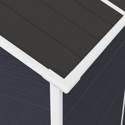 4*8ft resin storage shed, high quality pp material,strong structure,Outside Sheds, waterproof, rust and UV proof, large storage space, 12mm thick pp board, HD window lighting Dark gray