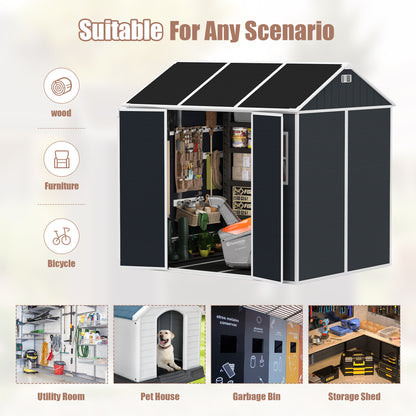 8*7ft Outdoor Storage Shed, Outdoor Resin Shed with Two-Window and Double-Door, Plastic Shed with Floor for Garden, Patio, Yard, Lawn (Dark Gray)
