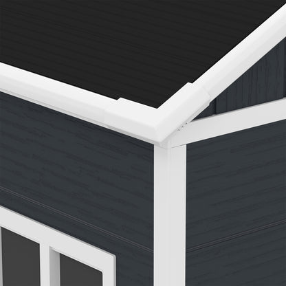 8*7ft Outdoor Storage Shed, Outdoor Resin Shed with Two-Window and Double-Door, Plastic Shed with Floor for Garden, Patio, Yard, Lawn (Dark Gray)