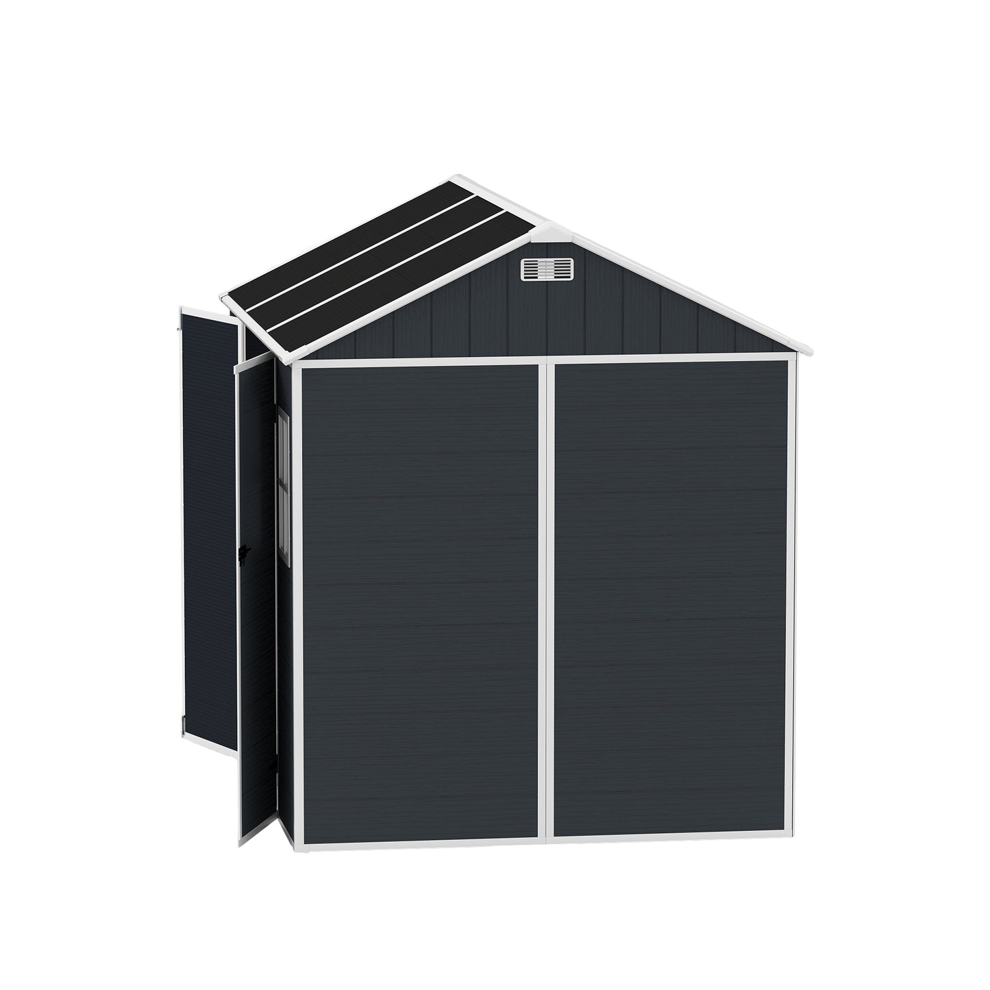 8*7ft Outdoor Storage Shed, Outdoor Resin Shed with Two-Window and Double-Door, Plastic Shed with Floor for Garden, Patio, Yard, Lawn (Dark Gray)