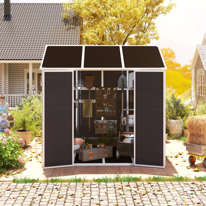 8*7ft Outdoor Storage Shed, Outdoor Resin Shed with Two-Window and Double-Door, Plastic Shed with Floor for Garden, Patio, Yard, Lawn (Dark Gray)