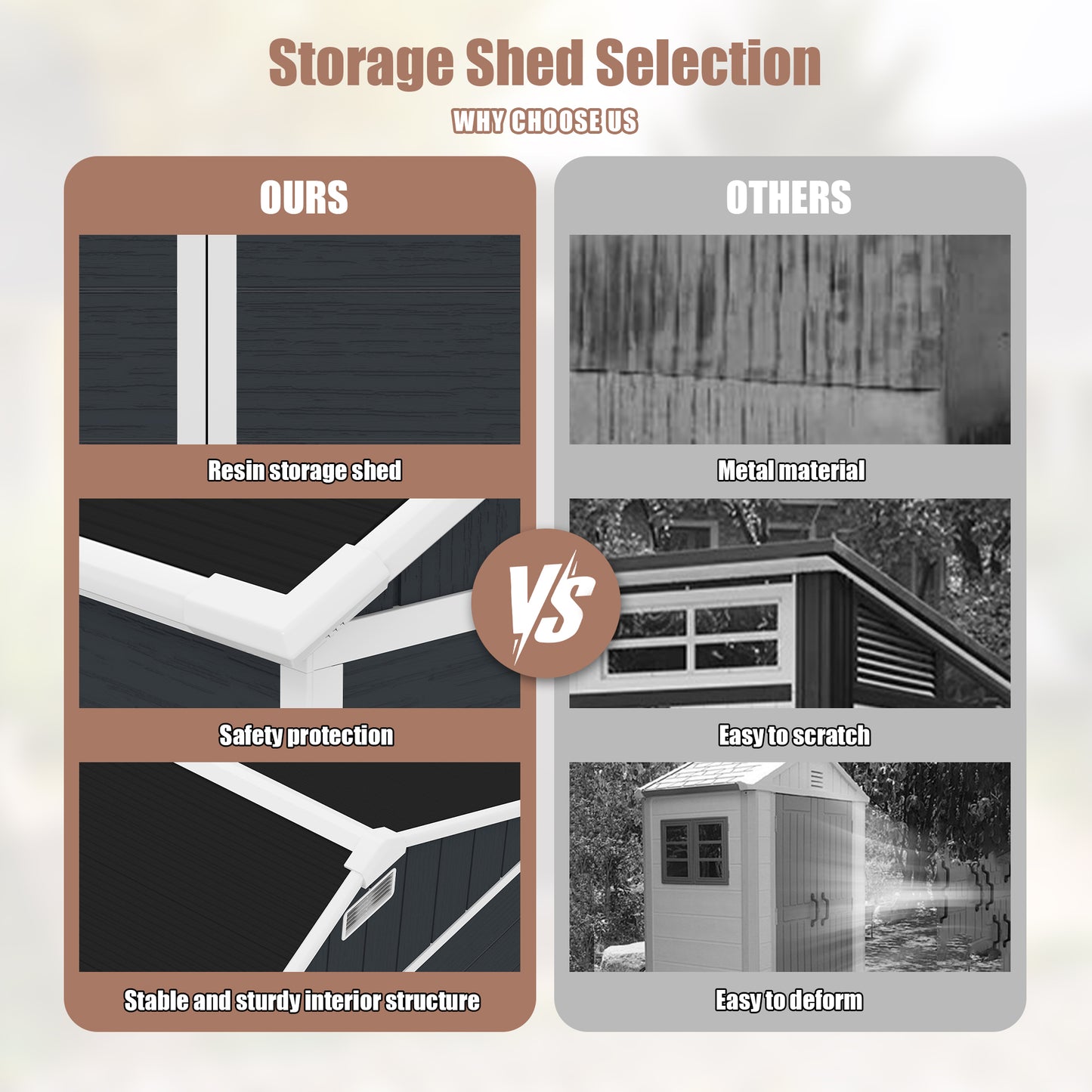 8*7ft Outdoor Storage Shed, Outdoor Resin Shed with Two-Window and Double-Door, Plastic Shed with Floor for Garden, Patio, Yard, Lawn (Dark Gray)