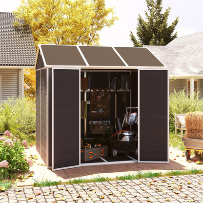 8*7ft Outdoor Storage Shed, Outdoor Resin Shed with Two-Window and Double-Door, Plastic Shed with Floor for Garden, Patio, Yard, Lawn (Dark Gray)
