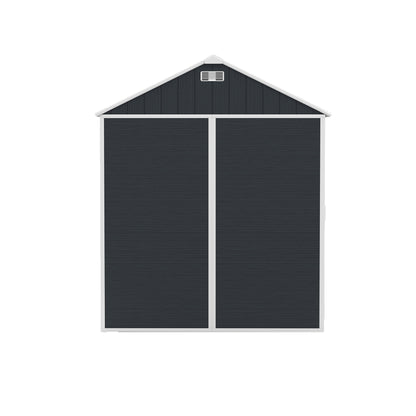 8*7ft Outdoor Storage Shed, Outdoor Resin Shed with Two-Window and Double-Door, Plastic Shed with Floor for Garden, Patio, Yard, Lawn (Dark Gray)