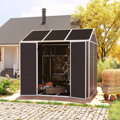 8*7ft Outdoor Storage Shed, Outdoor Resin Shed with Two-Window and Double-Door, Plastic Shed with Floor for Garden, Patio, Yard, Lawn (Dark Gray)