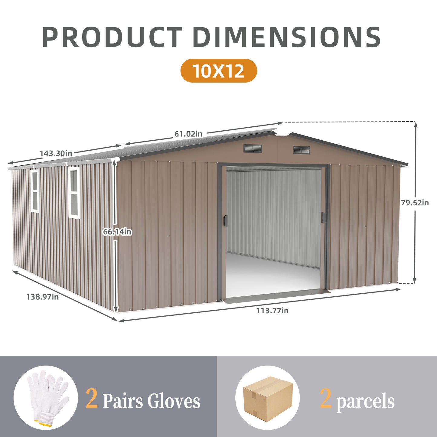 10*12ft 0.25mm color steel plate, surface protective film, Two daylight Windows, A practical and thoughtful gift,two colors can be freely selected storage sheds