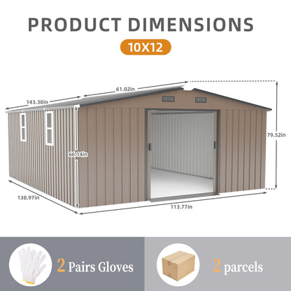 10*12ft 0.25mm color steel plate, surface protective film, Two daylight Windows, A practical and thoughtful gift,two colors can be freely selected storage sheds