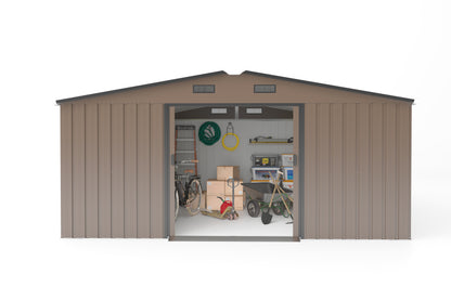 10*12ft 0.25mm color steel plate, surface protective film, Two daylight Windows, A practical and thoughtful gift,two colors can be freely selected storage sheds