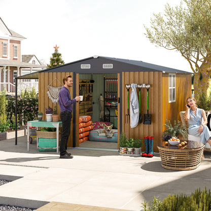 10x12 Ft Outdoor Storage Shed, Extra Large Metal Shed with Lockable Doors, Windows, Outside Steel Tiny House Ideal for Garden, Backyard, Patio Utility, Tool Storage, Chicken Coops