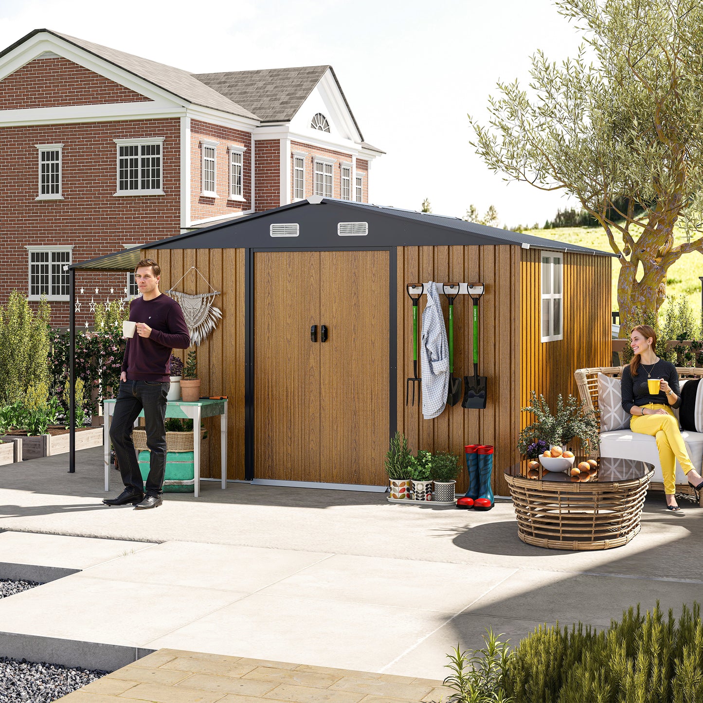 10x12 Ft Outdoor Storage Shed, Extra Large Metal Shed with Lockable Doors, Windows, Outside Steel Tiny House Ideal for Garden, Backyard, Patio Utility, Tool Storage, Chicken Coops