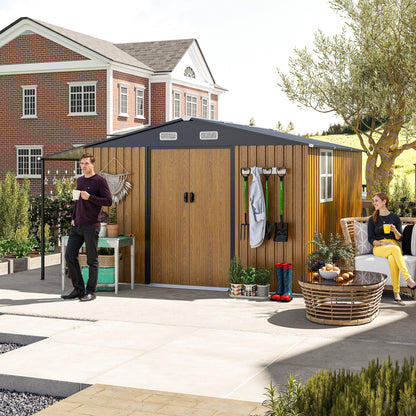 10x12 Ft Outdoor Storage Shed, Extra Large Metal Shed with Lockable Doors, Windows, Outside Steel Tiny House Ideal for Garden, Backyard, Patio Utility, Tool Storage, Chicken Coops