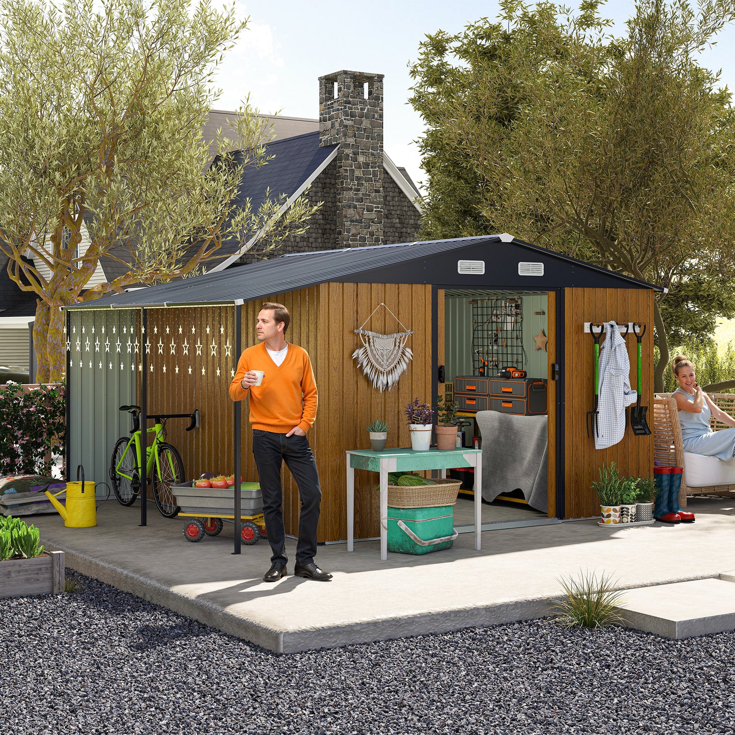 10x12 Ft Outdoor Storage Shed, Extra Large Metal Shed with Lockable Doors, Windows, Outside Steel Tiny House Ideal for Garden, Backyard, Patio Utility, Tool Storage, Chicken Coops