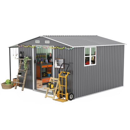 10x12 Ft Outdoor Storage Shed, Extra Large Metal Shed with Lockable Doors, Windows, Outside Steel Tiny House Ideal for Garden, Backyard, Patio Utility, Tool Storage, Chicken Coops