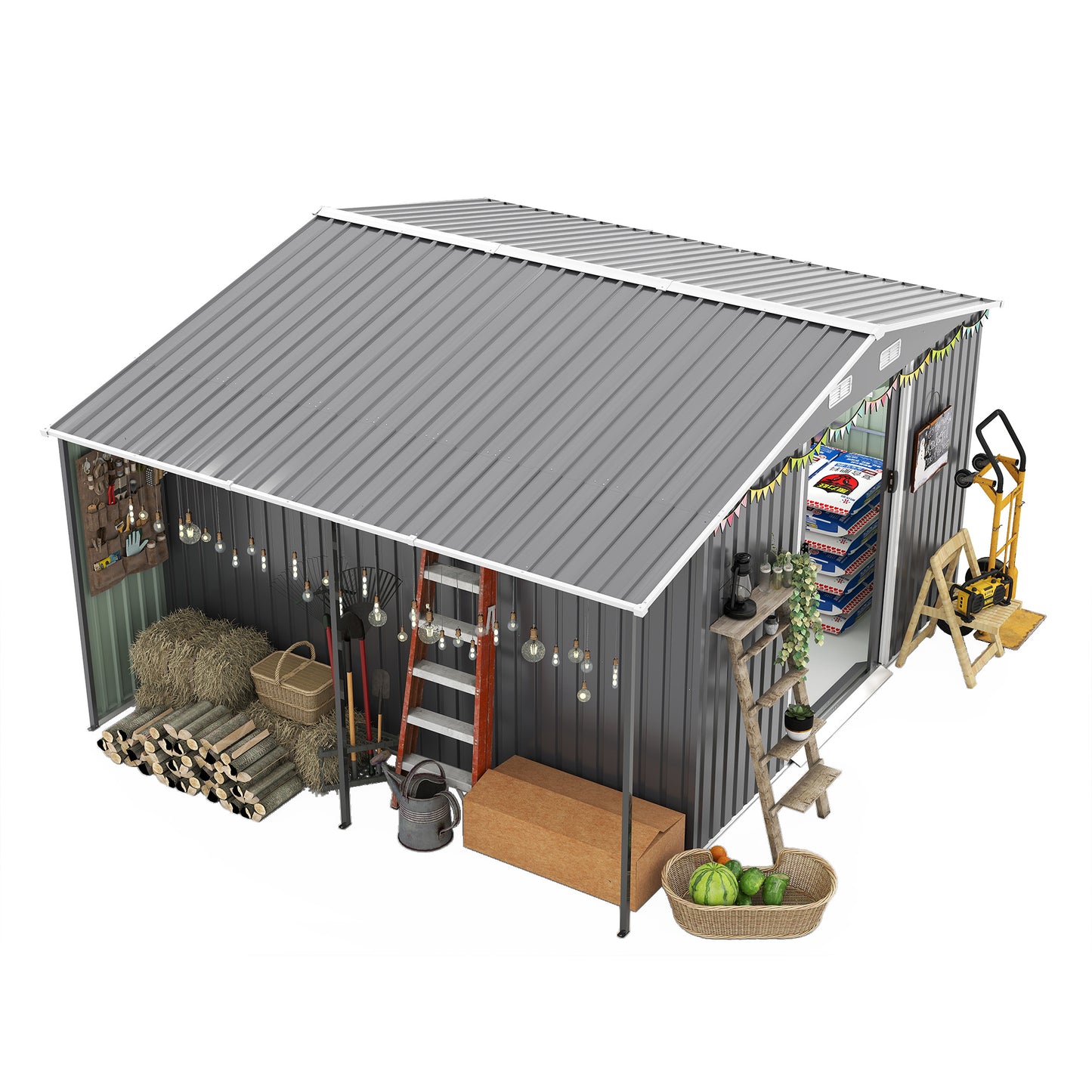 10x12 Ft Outdoor Storage Shed, Extra Large Metal Shed with Lockable Doors, Windows, Outside Steel Tiny House Ideal for Garden, Backyard, Patio Utility, Tool Storage, Chicken Coops