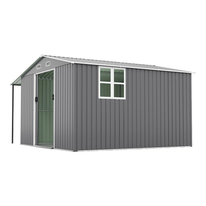 10x12 Ft Outdoor Storage Shed, Extra Large Metal Shed with Lockable Doors, Windows, Outside Steel Tiny House Ideal for Garden, Backyard, Patio Utility, Tool Storage, Chicken Coops