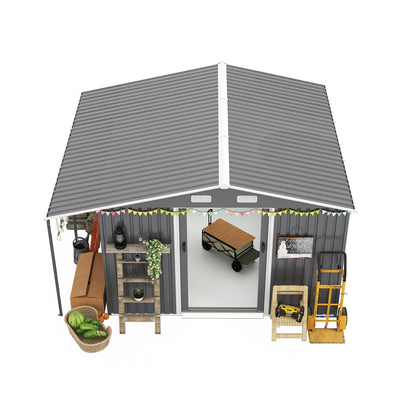 10x12 Ft Outdoor Storage Shed, Extra Large Metal Shed with Lockable Doors, Windows, Outside Steel Tiny House Ideal for Garden, Backyard, Patio Utility, Tool Storage, Chicken Coops