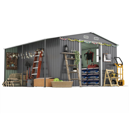10x12 Ft Outdoor Storage Shed, Extra Large Metal Shed with Lockable Doors, Windows, Outside Steel Tiny House Ideal for Garden, Backyard, Patio Utility, Tool Storage, Chicken Coops
