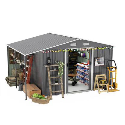 10x12 Ft Outdoor Storage Shed, Extra Large Metal Shed with Lockable Doors, Windows, Outside Steel Tiny House Ideal for Garden, Backyard, Patio Utility, Tool Storage, Chicken Coops