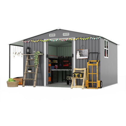 10x12 Ft Outdoor Storage Shed, Extra Large Metal Shed with Lockable Doors, Windows, Outside Steel Tiny House Ideal for Garden, Backyard, Patio Utility, Tool Storage, Chicken Coops