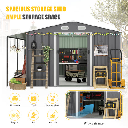 10x12 Ft Outdoor Storage Shed, Extra Large Metal Shed with Lockable Doors, Windows, Outside Steel Tiny House Ideal for Garden, Backyard, Patio Utility, Tool Storage, Chicken Coops
