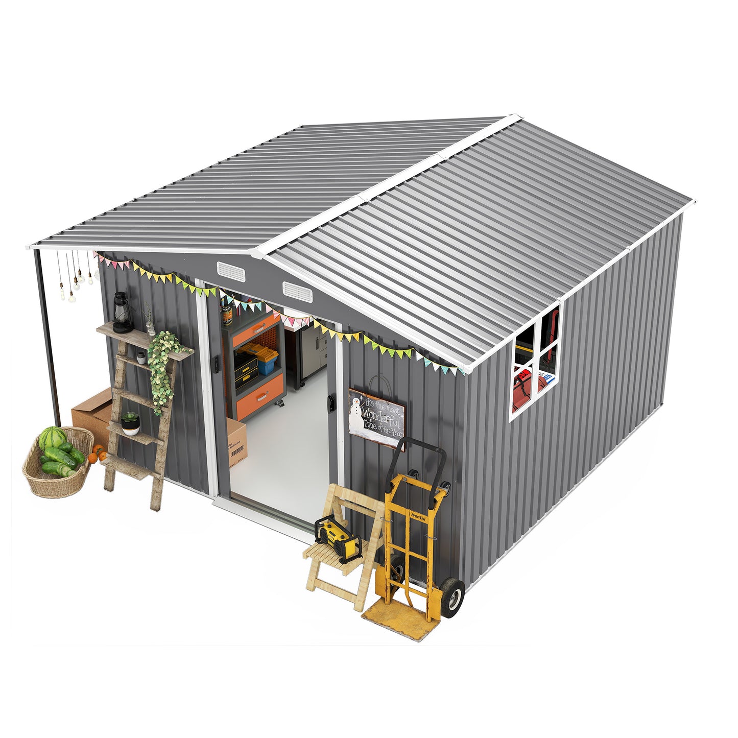 10x12 Ft Outdoor Storage Shed, Extra Large Metal Shed with Lockable Doors, Windows, Outside Steel Tiny House Ideal for Garden, Backyard, Patio Utility, Tool Storage, Chicken Coops
