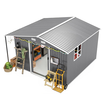 10x12 Ft Outdoor Storage Shed, Extra Large Metal Shed with Lockable Doors, Windows, Outside Steel Tiny House Ideal for Garden, Backyard, Patio Utility, Tool Storage, Chicken Coops